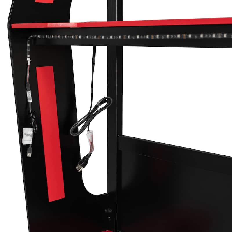 Gaming Loft Bed with Desk LED USb Shelf Full Size