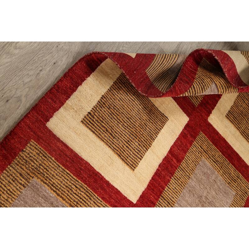 Modern Geometric Gabbeh Kashkoli Oriental Area Rug Wool Hand-knotted - 5'6" x 9'6"