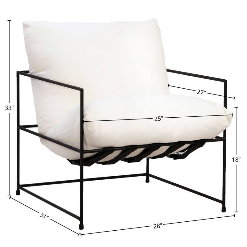 Brooks Black Iron Hammock Style Occasional Chair with White Cushion