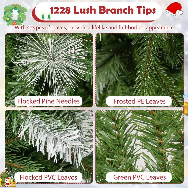 6/7.5/9 FT Pre-Lit Pencil Christmas Tree Snow Flocked Slim Artificial Tree - Green & White