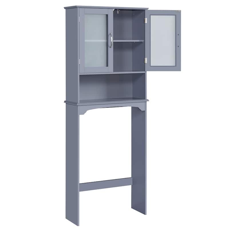 Yaheetech Bathroom Organizer Over The Toilet,2-Door,1 Open-Shelf - Grey