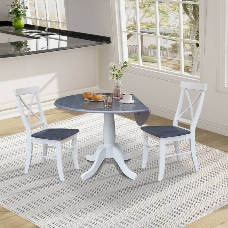 42" Round Top Dual Drop Leaf Pedestal Table with Dining Chairs
