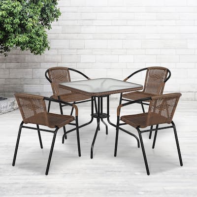 Powder-coated Aluminum/ Rattan Lightweight 5-piece Outdoor Dining Set - 28"W x 28"D x 28"H