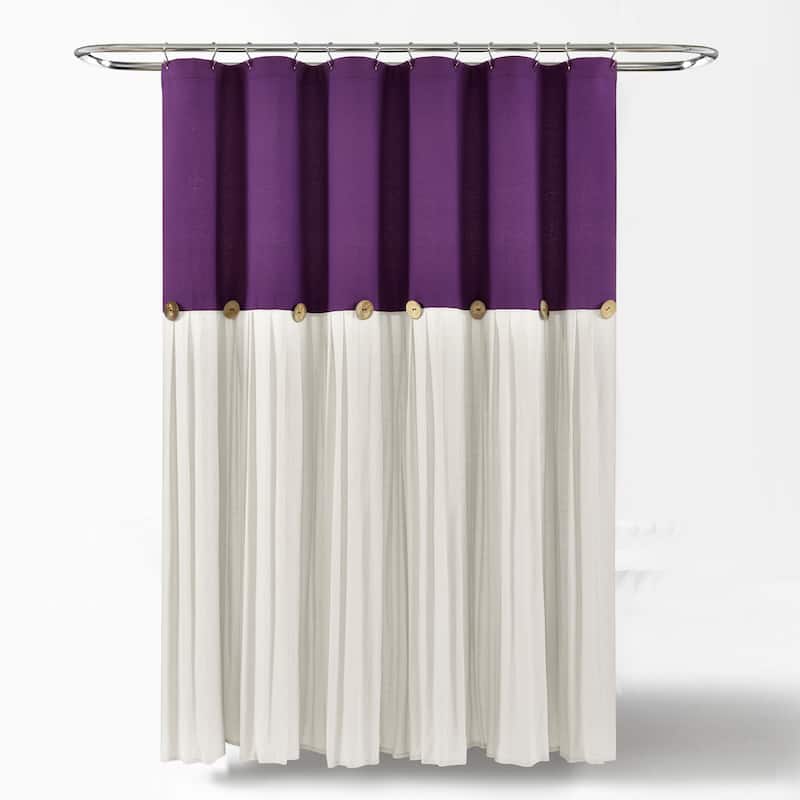 Lush Decor Two-tone Linen Button Shower Curtain