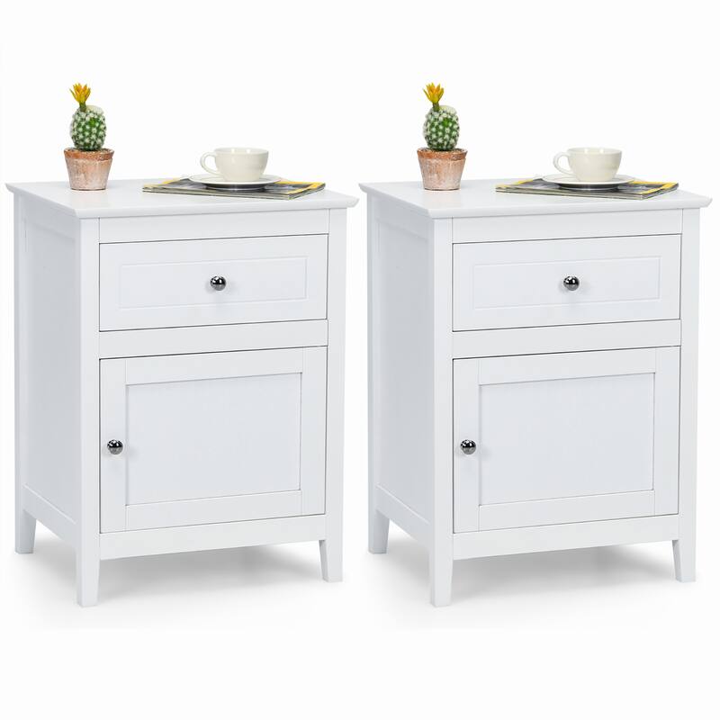 Costway 2PCS Nightstand with Drawer Accent Side End Table Storage