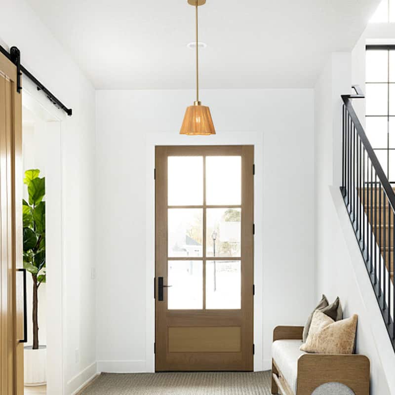 1-Light Boho Brown Paper Rope Cloche Hanging Pendant Light