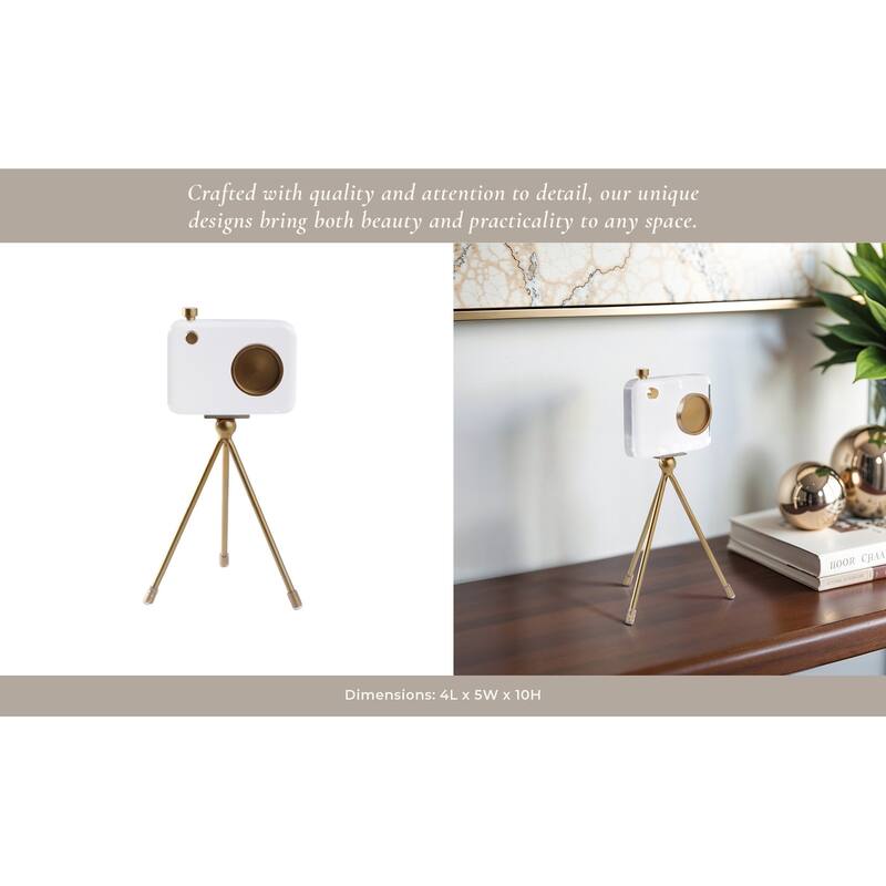 Acrylic And Brass Decorative Object Camera Sculpture - 10" Gold - 4" x 5" x 10"