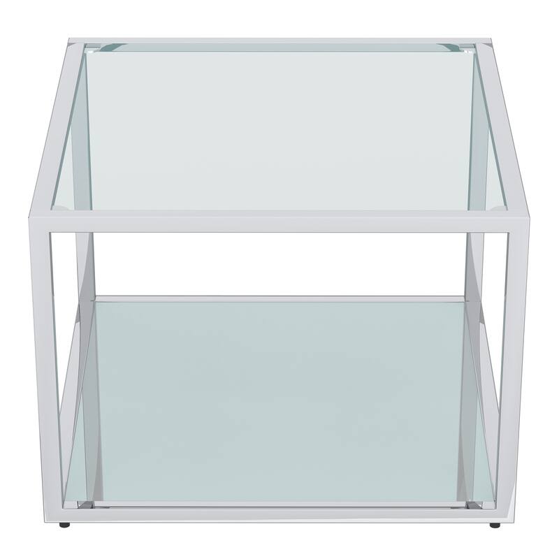 Contemporary Metal and Glass Small Coffee Table Set of 3 - Silver
