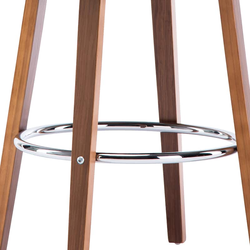 Mid-Century Black Faux Leather Wood Swivel Counter Stool