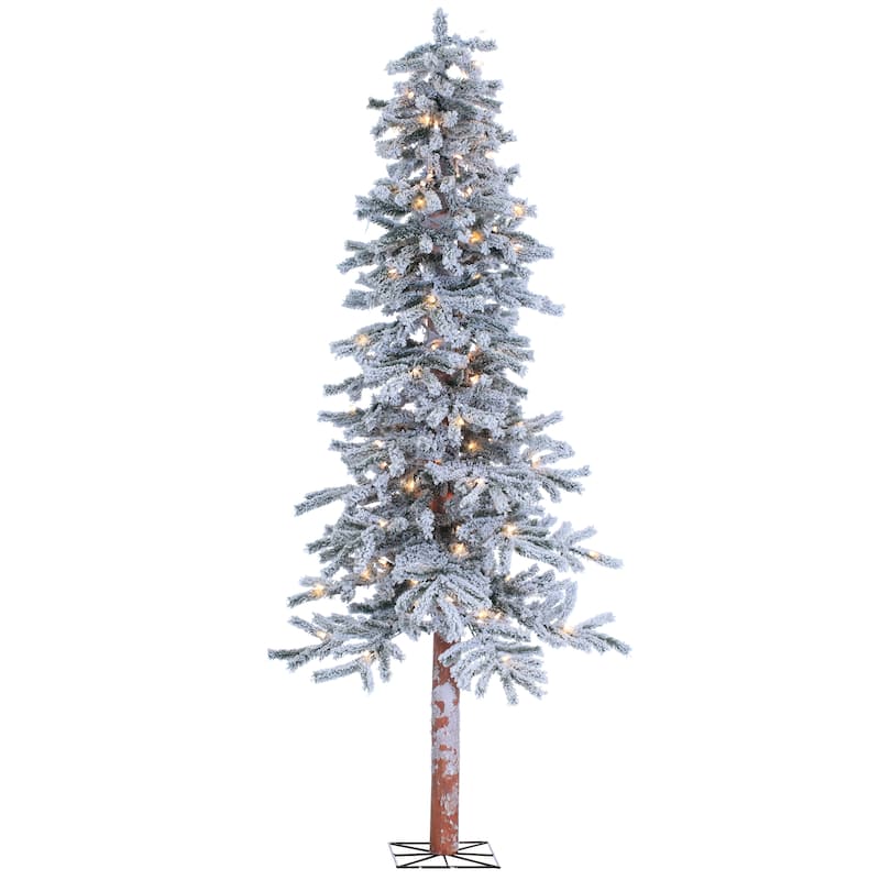 6 Foot Pre Lit Flocked Alpine Tree with 150 clear lights - N/A