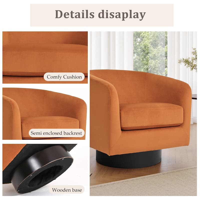 UIXE 360° Swivel Barrel Accent Chair Velvet Armchair For Living Room