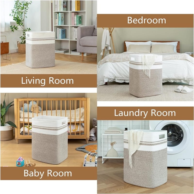 Tall Cotton Storage Basket with Handles - 16"L x 13"W x 22"H