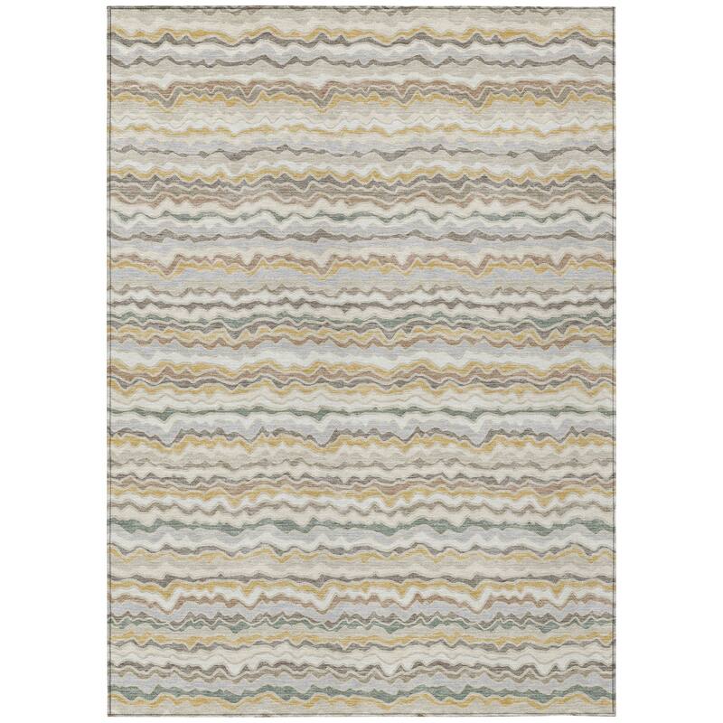 Machine Washable Indoor/ Outdoor Ziggy Stripe Chantille Rug