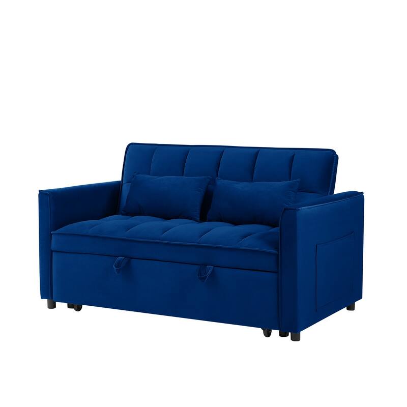 3-in-1 Modern Convertible Velvet Double Futon Sofa Bed with 2 Pillows