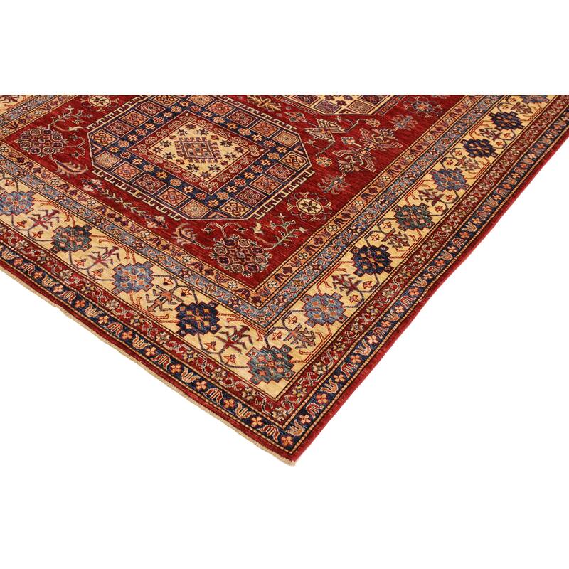 Rustic Super Kazak Sariyah Red/Tan Hand Knotted Wool Rug - 6'8'' x 9'11''