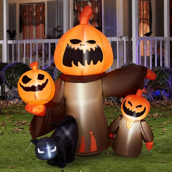 5FT Halloween Inflatable Pumpkin with Cats Built-in LED Lights Outdoor ...
