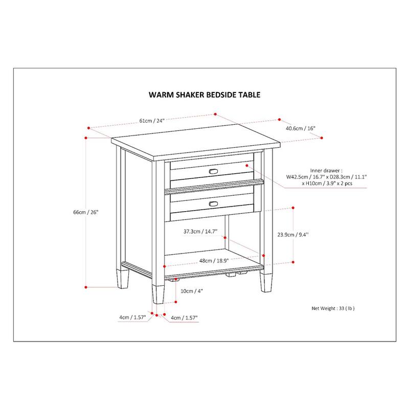 WYNDENHALL Norfolk 24 inch Wide Transitional Bedside Nightstand Table - 24 Inches wide