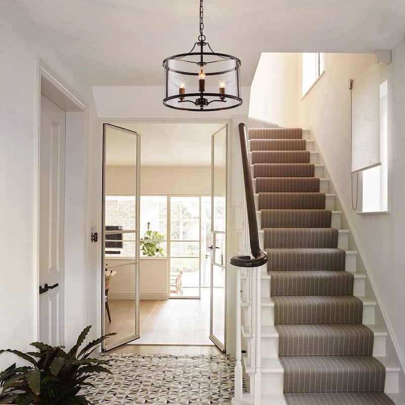 3-Light Drum Glass Chandelier for Dining Room, Kitchen Island