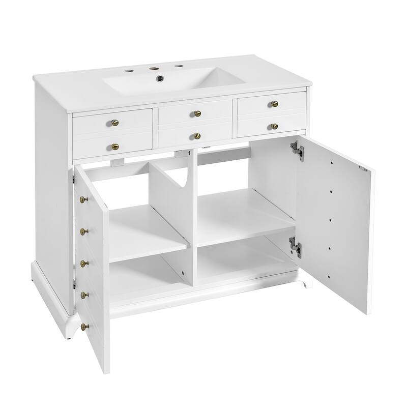 36'' Freestanding Bathroom Vanity in White with White Integrated Ceramic Sink - 36'' x 18'' x 33.89''