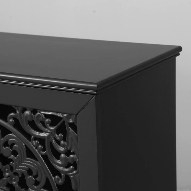 Buffet Cabinet with Floral Carvings with Solid Wood Legs&Antique Brass Handles&Adjustable Shelves,