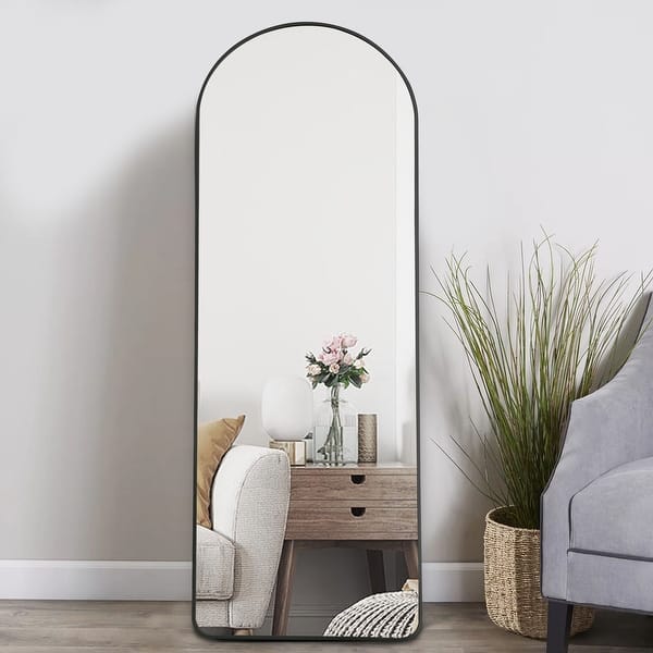 slide 6 of 22, Arched Metal Full-length Standing Floor Mirror 59x20 - Black