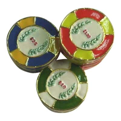 Stack of Gambler's Poker Chips Enameled Hinged Pewter Trinket Box - Multi