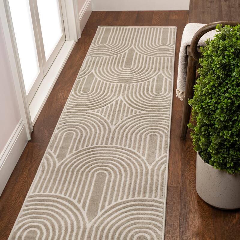 JONATHAN Y Aelius MidCentury Art Deco Striped Arches Two-Tone High-Low Area Rug