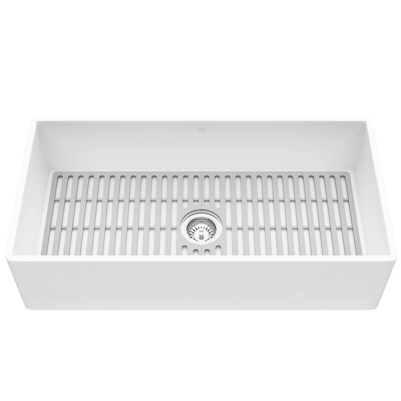VIGO Matte Stone™ Single Bowl Flat Apron Farmhouse Kitchen Sink Set