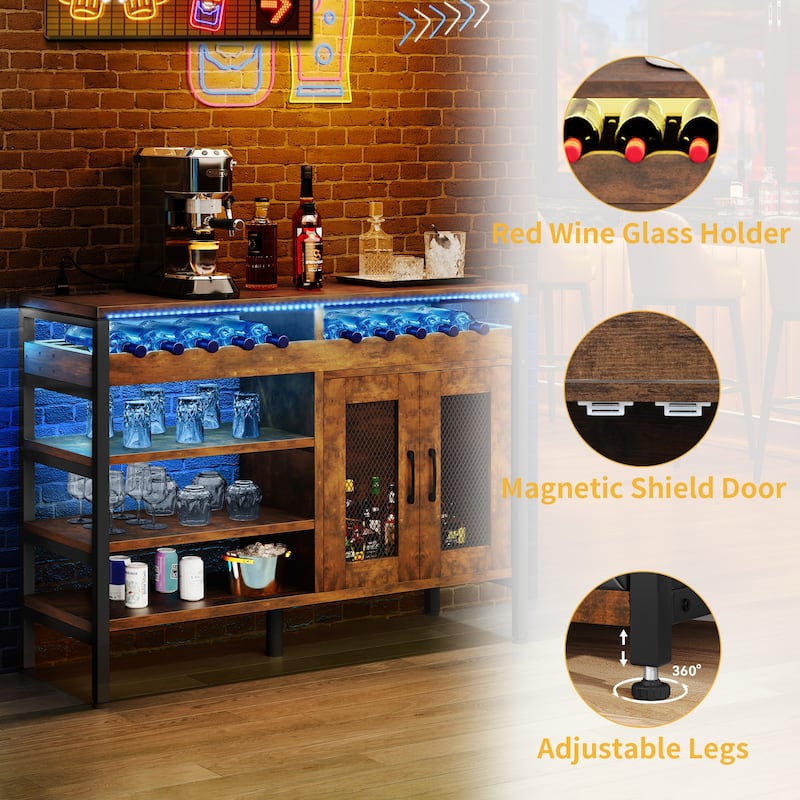 Moasis 47" Wine Bar Cabinet with Power Outlets and LED Lights Industrial Coffee Bar Cabinets - 47.2"L x 15.7"W x 33.4"H