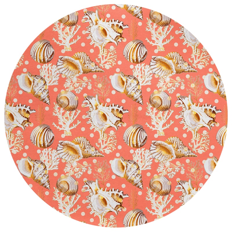 Indoor/ Outdoor Surfside Coral Shells Washable Rug New - Peach - 8' x 8'