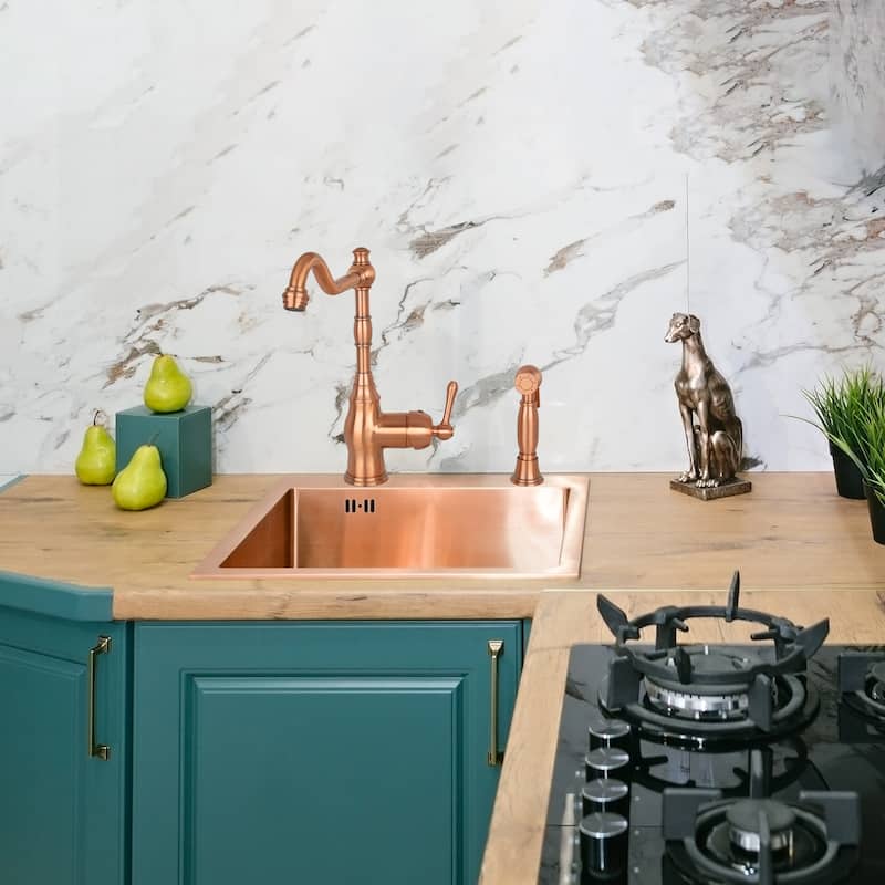One-Handle Copper Widespread Kitchen Faucet with Side Sprayer