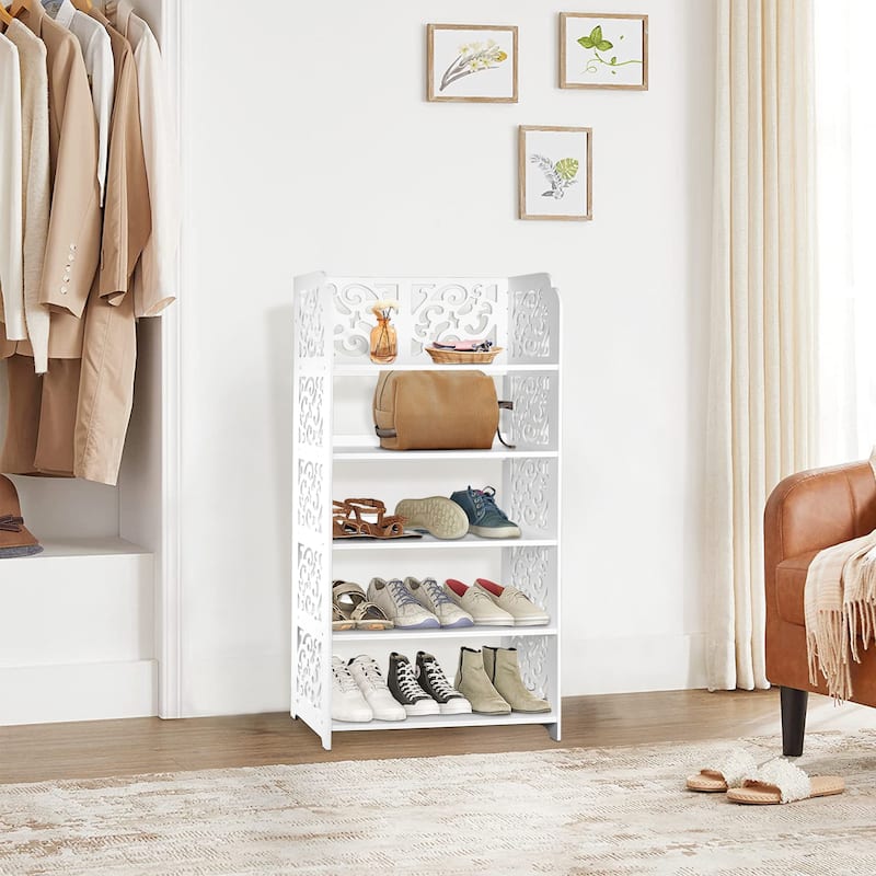 HELLO LAURA Versatile 5-Tier Wood-Plastic Shoe Rack Shoes Tower 15 of pairs of shoe White Finish