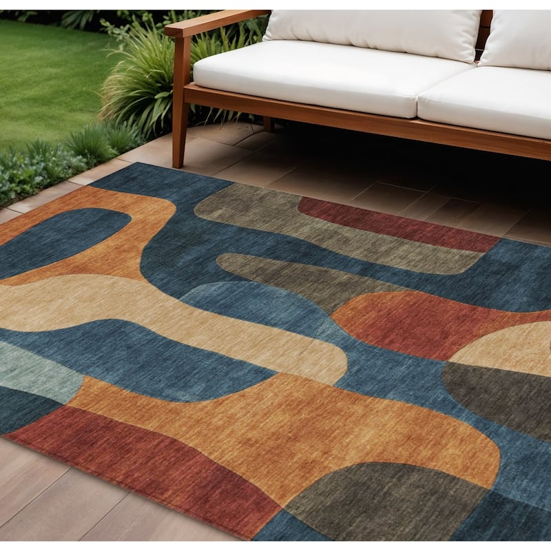 HomeRoots Abstract Transitional Rectangle Outdoor Rug - 10' X 14'