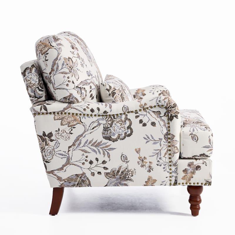 Mid Century Chenille Upholstered Accent Chair with Nailhead Trim
