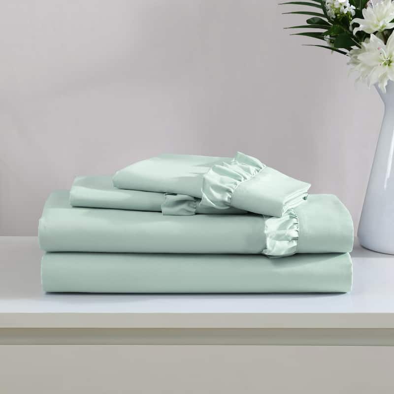 Home Essential Luxurious Silky Ruffle Hem Microfiber Bedding Sheet Set