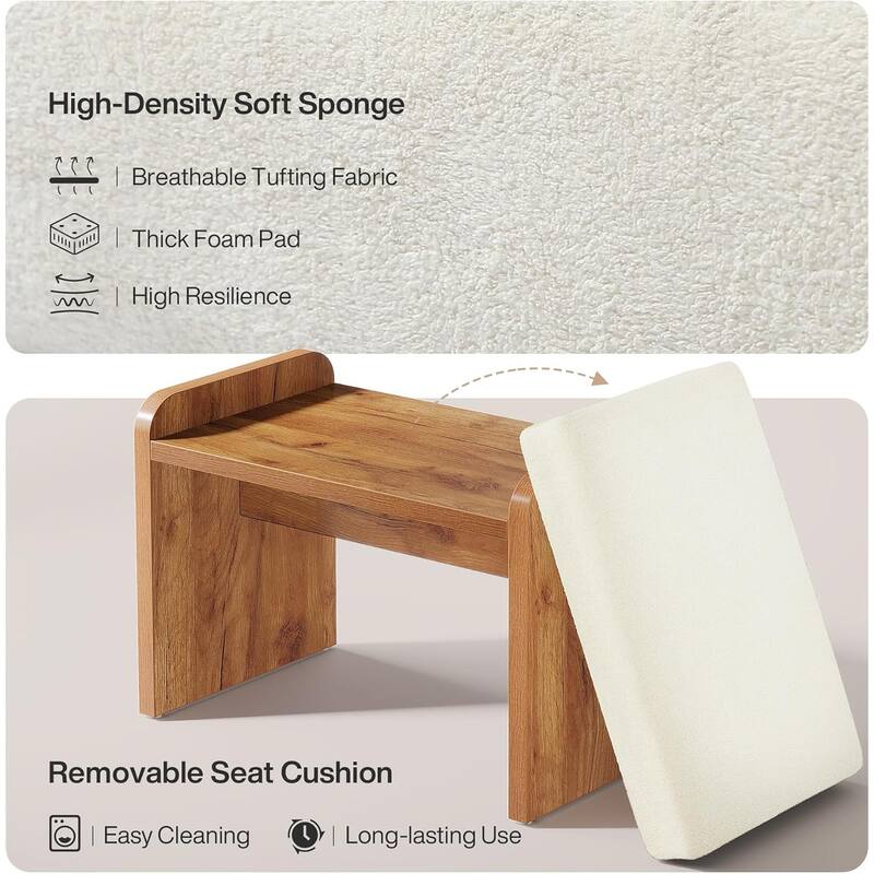 Entryway Bench, Upholstered Shoe Stool with Removable Cushion, H-Shaped Wooden Ottoman