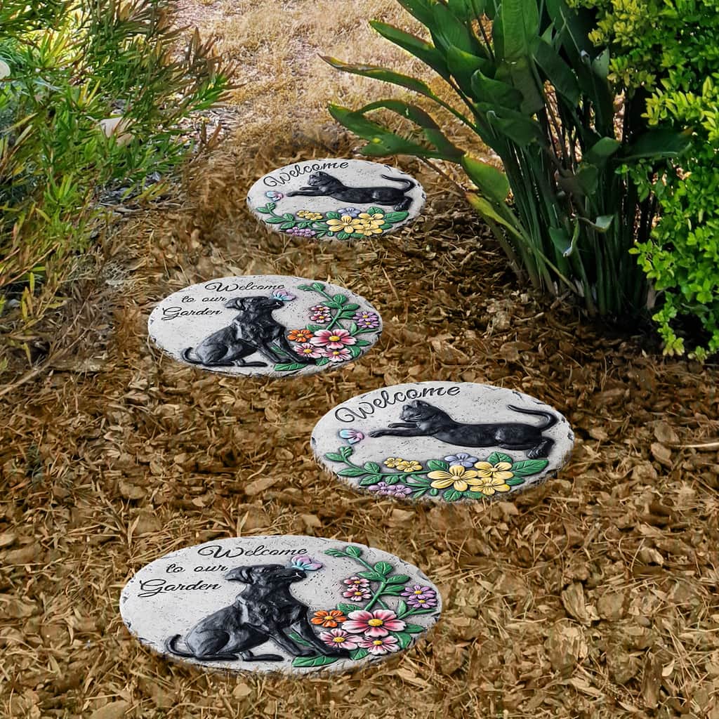 Glitzhome 6-Piece Cement Cat and Dog Textured Stepping Stones Garden Decor - 10 in