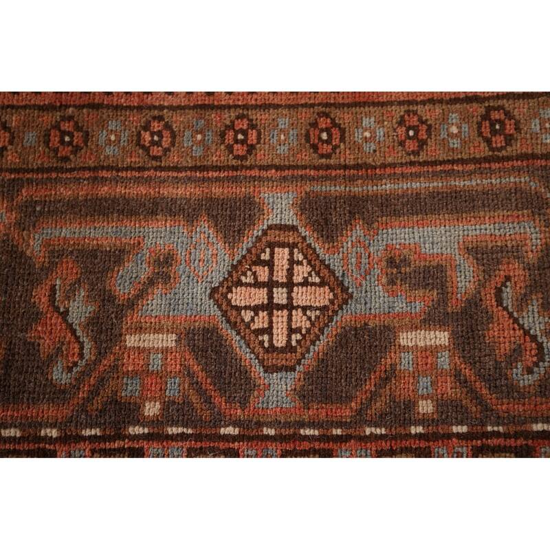 Orange Geometric Heriz Persian Vintage Area Rug Handmade Wool Carpet - 7'2"x 9'8"