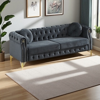 Velvet Chesterfield Sofa with Tufted Design and Copper Studs (3-Seater ...