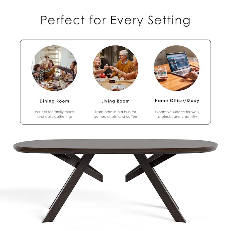 Furniture of America Abigail VI Mid-Century Modern Handfinished Solid Wood 83-inch Oval Dining Table