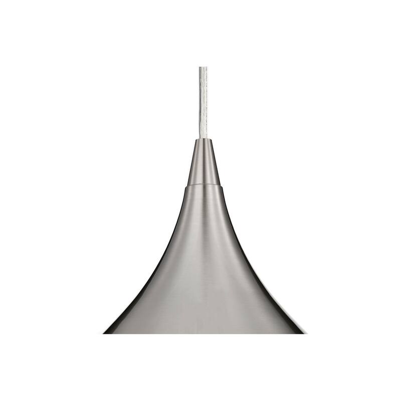 1-Light 12 in. Brushed Nickel Single Pendant with Teardrop Metal Shade