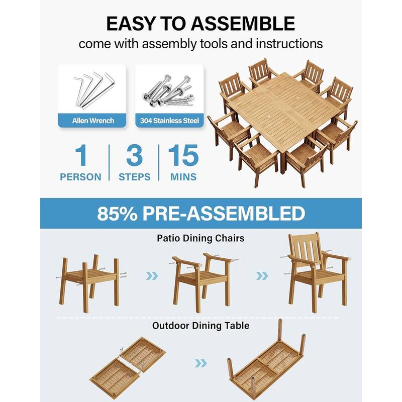 WINSOON 10-Piece HIPS All Weather Outdoor Patio Dining Sets with Umbrella Hole& Aluminum Frame,2-Table 8-Chairs
