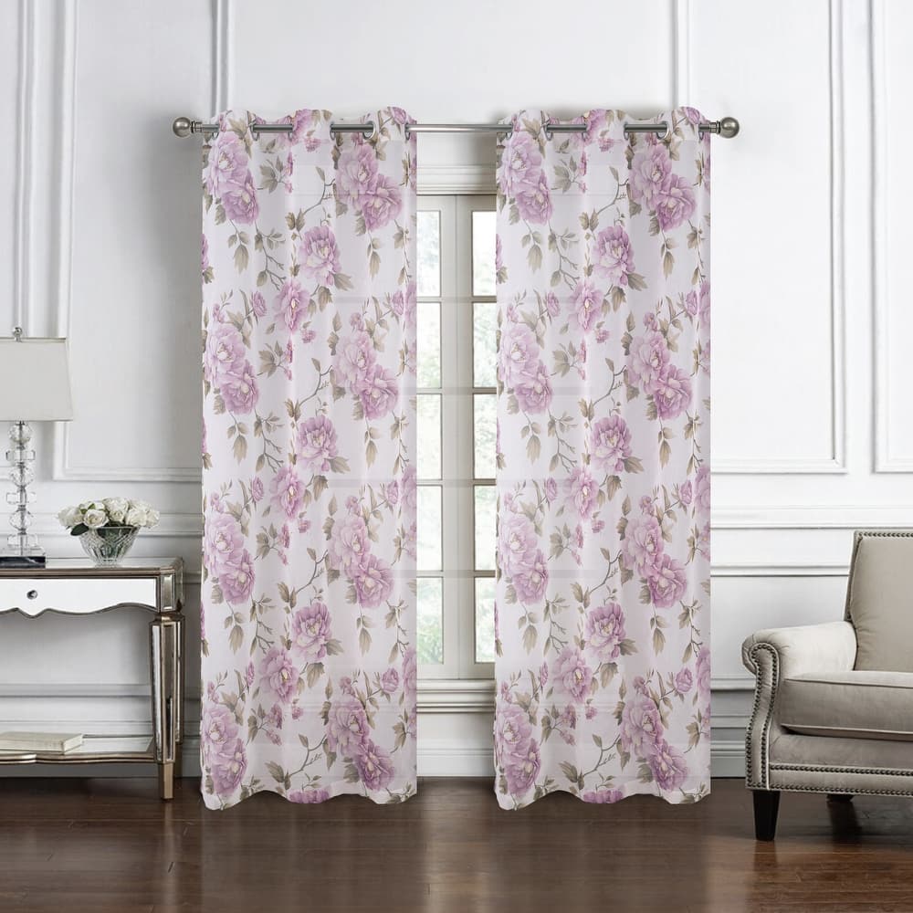 Ellie Floral Sheer Window Curtain Panel 84 inch or 95 inch