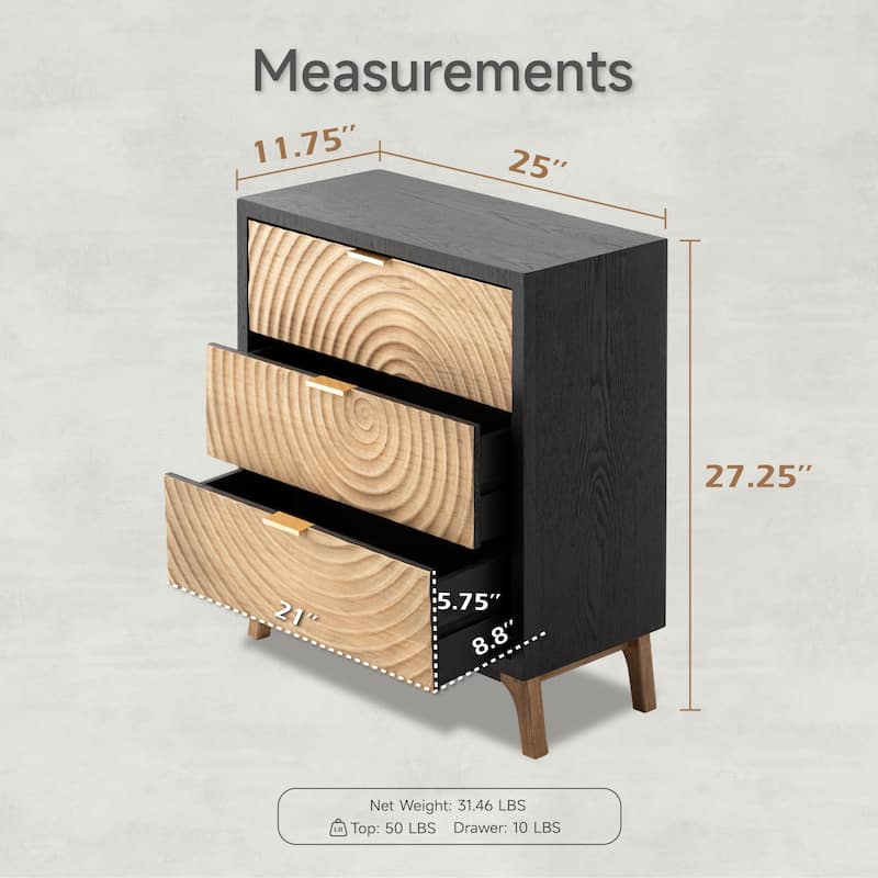 COZAYH Modern Farmhouse Nightstand, Drawer with Handcrafted Wood Ring Motif