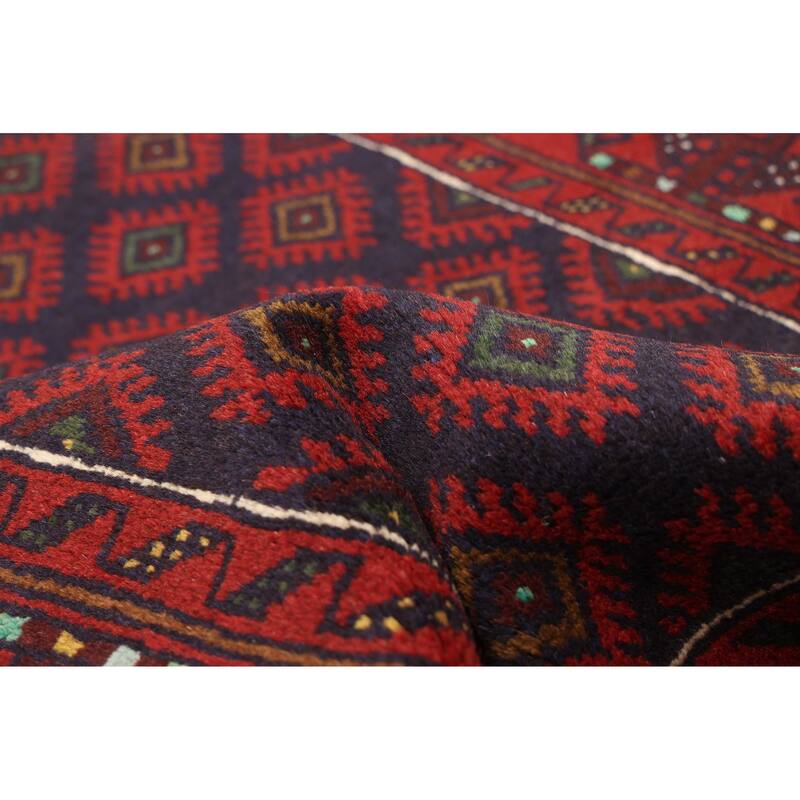 ECARPETGALLERY Hand-knotted Baluch Dark Navy, Red Wool Rug - 3'3 x 6'4