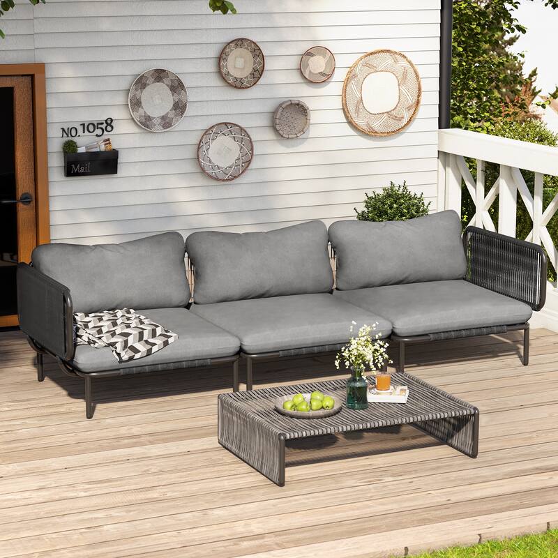 Outdoor Cushioned Sectional Sofa Chat Set Patio Furniture Conversation Set, Free Combination - 3-piece seats - Dark Gray, 3pcs seats & 5 arms
