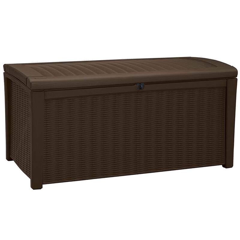 Keter Borneo 110 Gallon Rattan Resin Patio Storage Deck Box and Bench (2 Pack) - 32.2