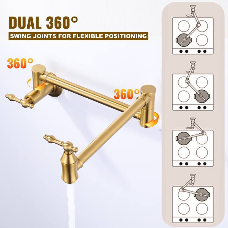 WOWOW Wall Mounted Pot Filler Faucet with Double Joint Swing Arms