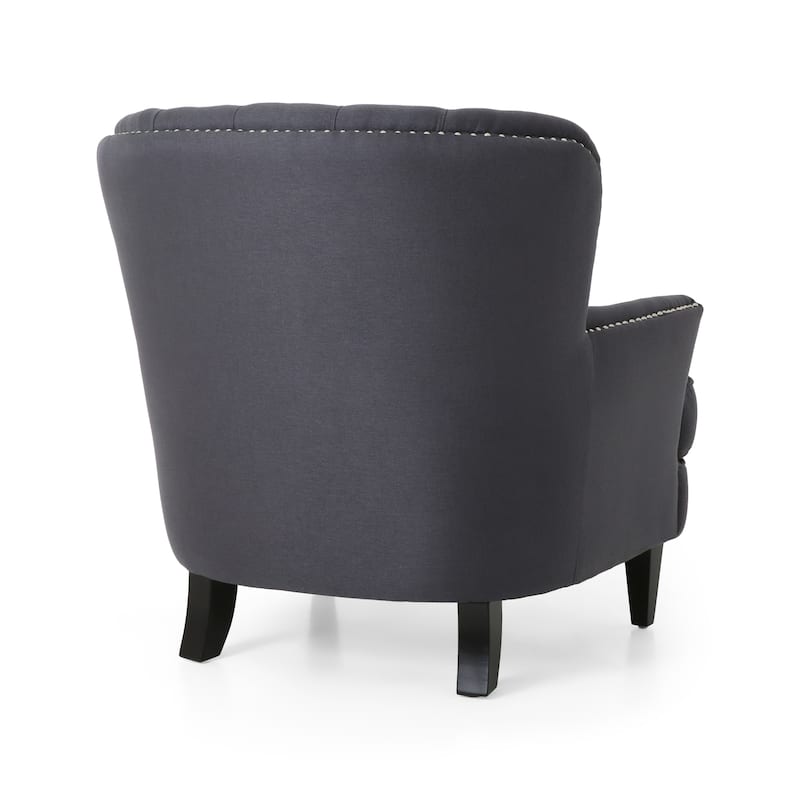 Grey Modern 33" Upholstered Button Tufted Ottoman Club Chair with Birch Wood Legs and Nailheads