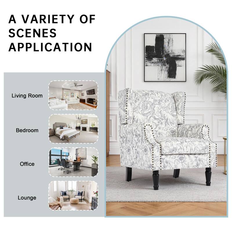 Wingback Accent Chair Nailhead Trim Living Room Reading Chair